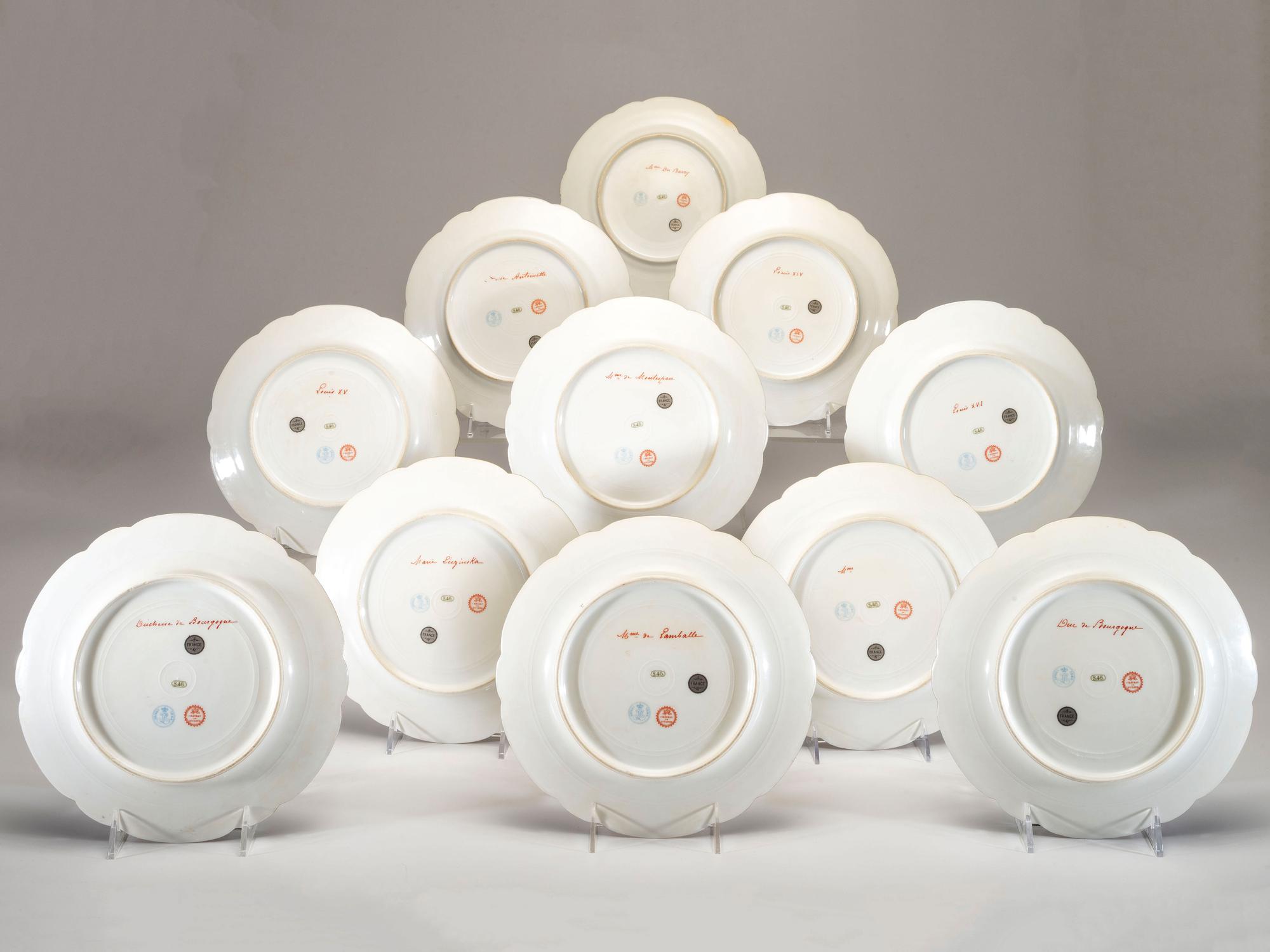 Eleven Sèvres Porcelain Portrait Cabinet Plates