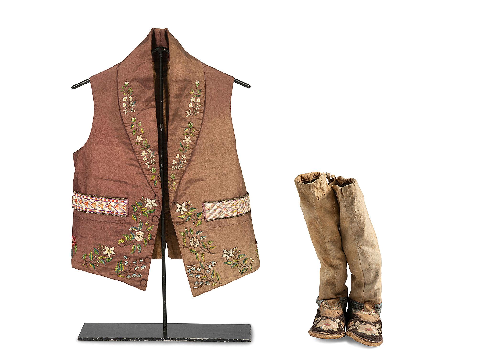 Cree Moosehair Embroidered Boot Moccasins and Vest