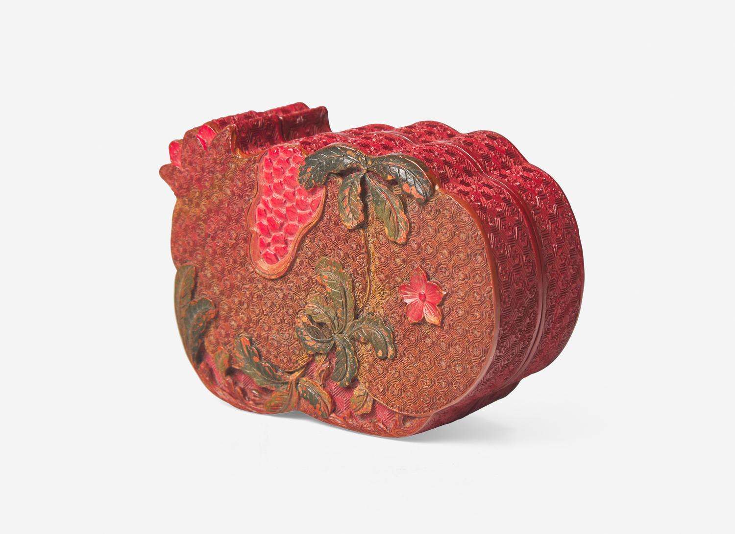 A Chinese Polychromed Cinnabar Lacquer 'Pomegranates' Covered Box