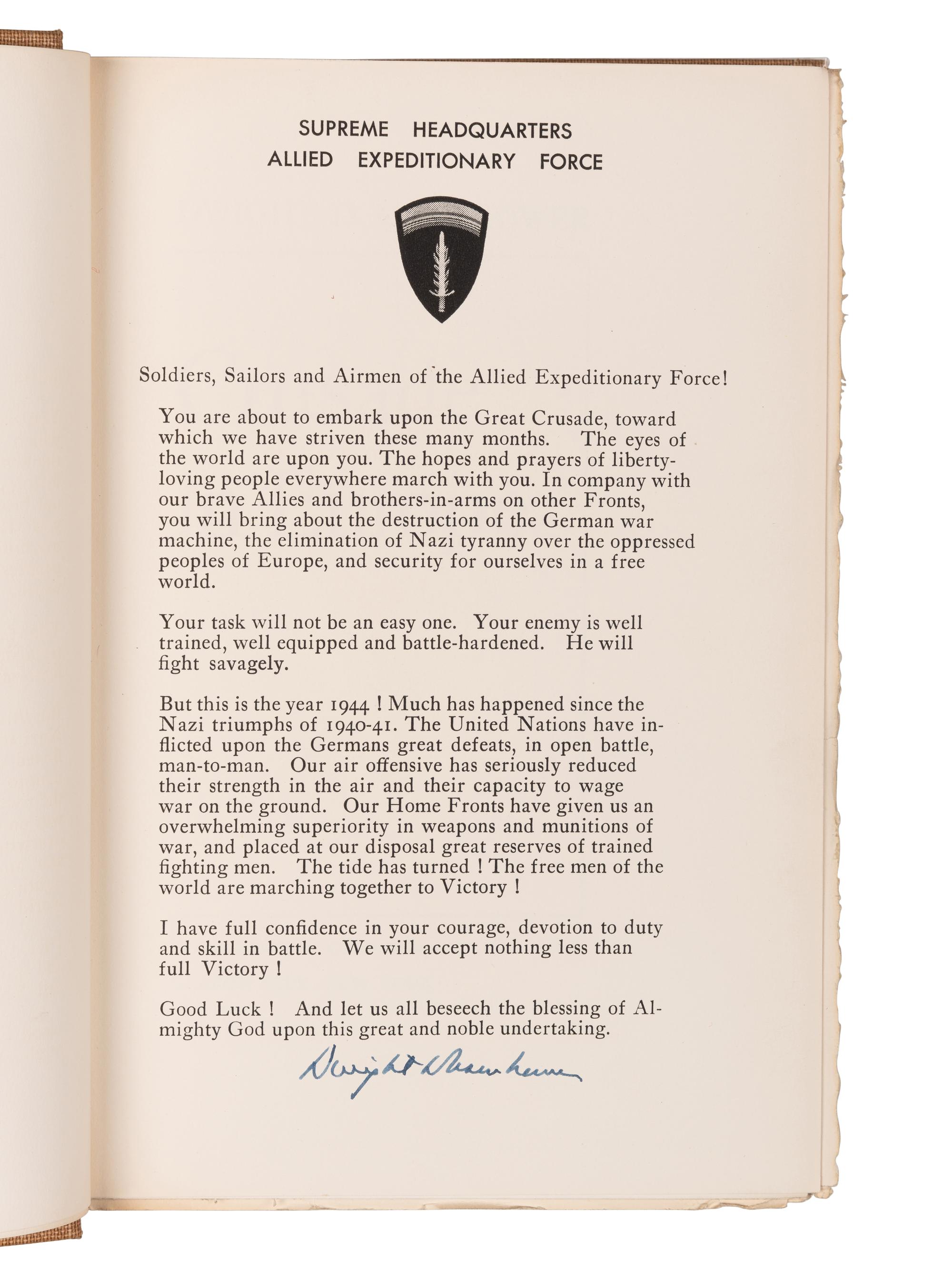 EISENHOWER, Dwight D. (1890-1969). Crusade in Europe . Garden City, NY: Doubleday & Company, 1948.