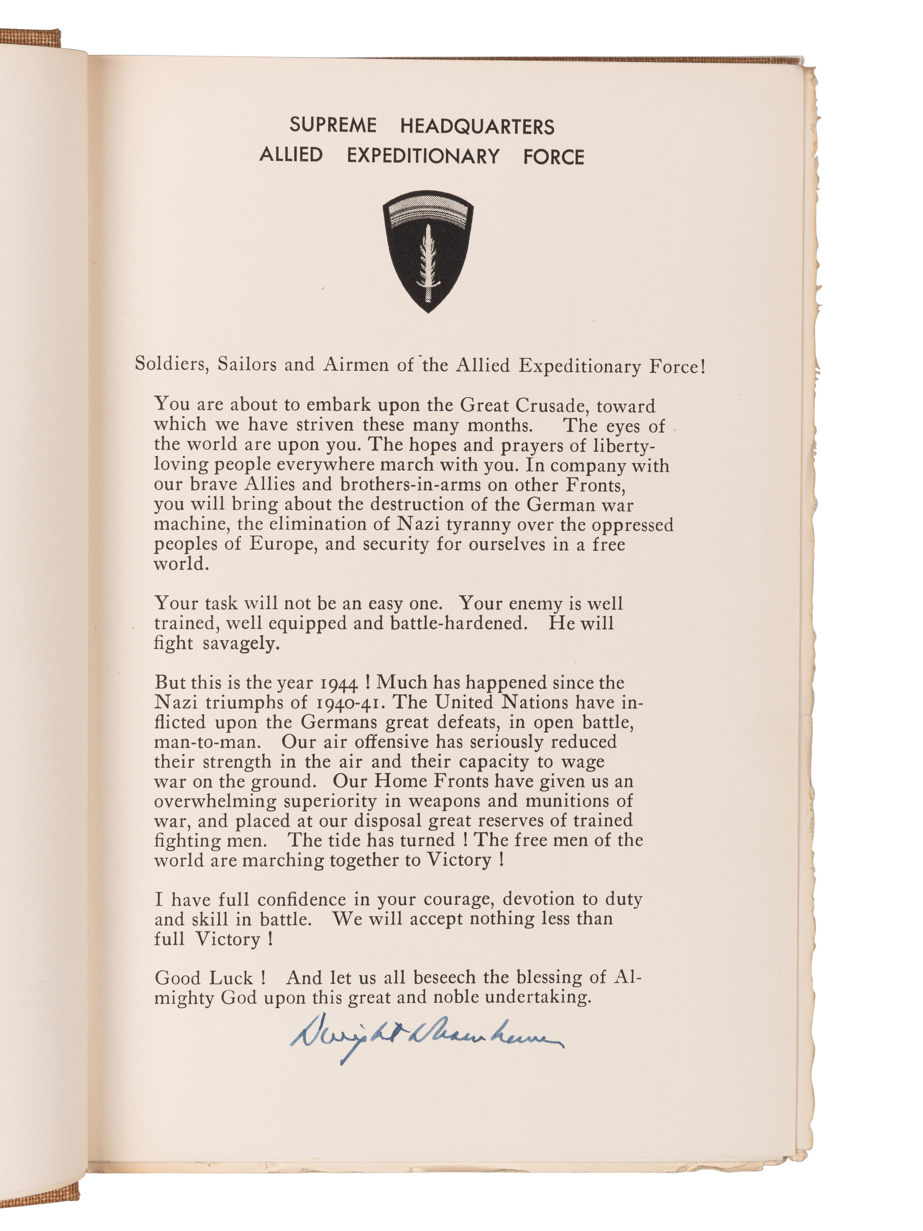 EISENHOWER, Dwight D. (1890-1969). Crusade in Europe . Garden City, NY: Doubleday & Company, 1948.