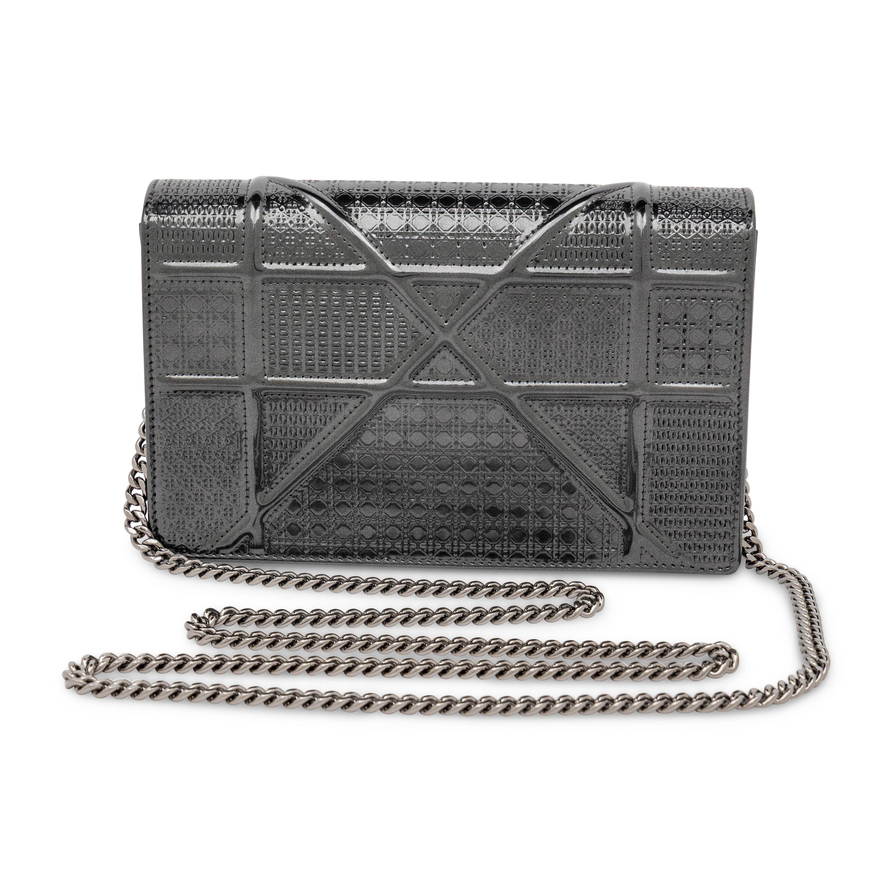 Christian Dior, Mini Diorama Flap Bag in Steel Grey Patent Leather