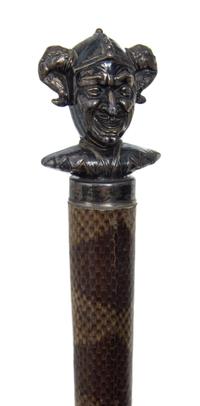 An American Sterling Silver Handled Walking Stick, Unger Brothers, Length of handle 2 1/2 x length overall 32 1/2 inches.