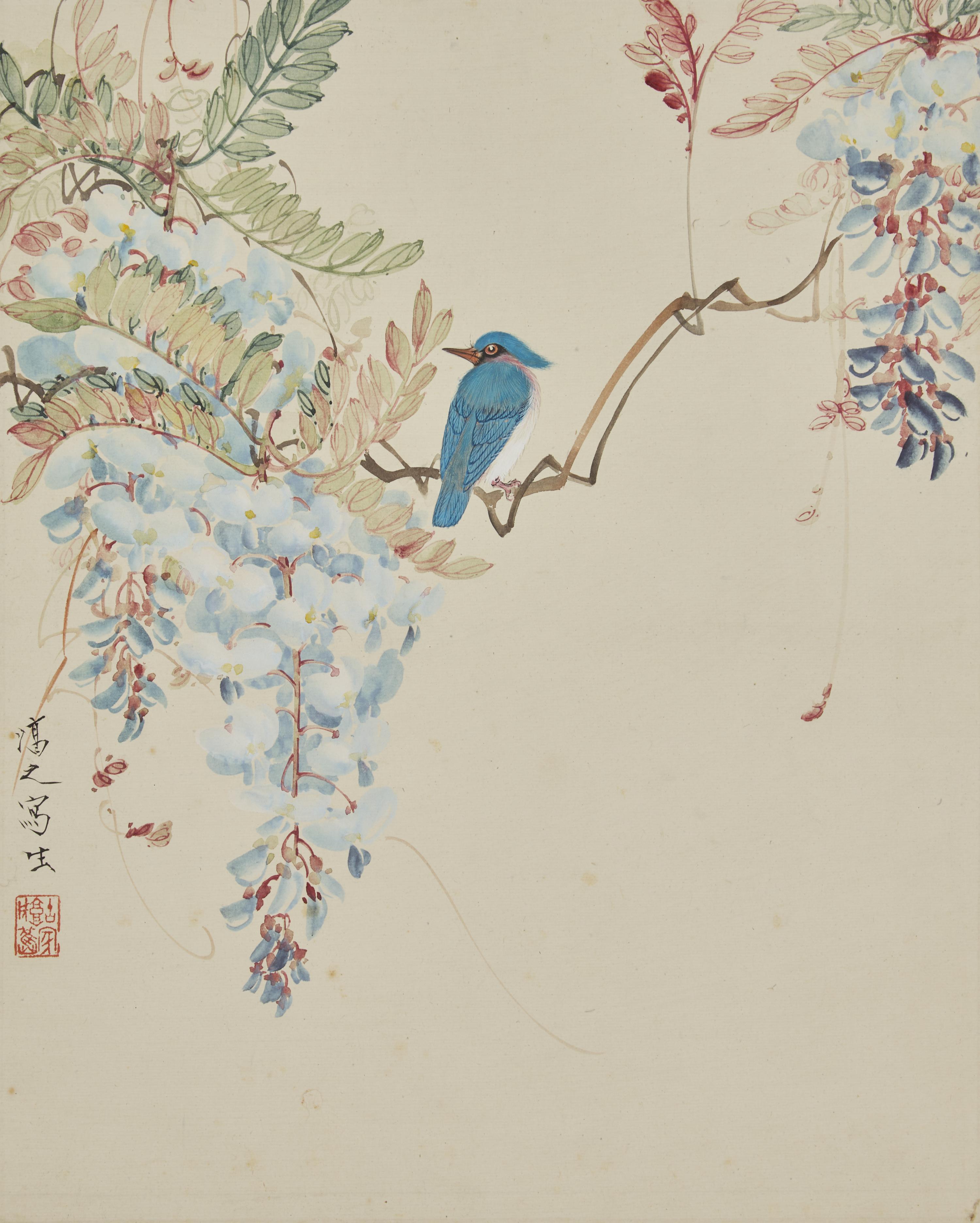 Two 'Bird and Flowers' Paintings — 唐鴻（1926-2018）及惲壽平（款）花鳥圖兩卷