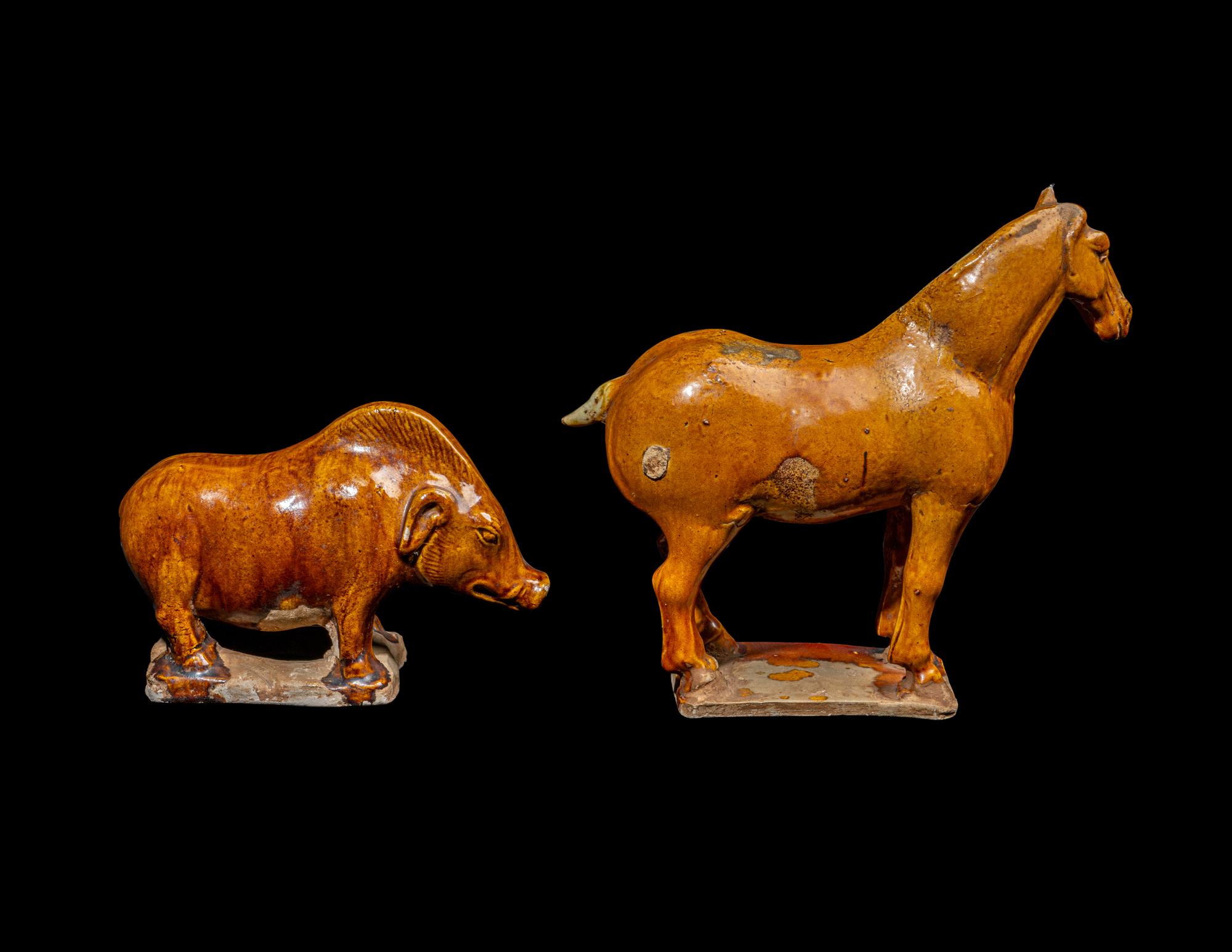 Two Chinese Brown Glazed Animal Figures