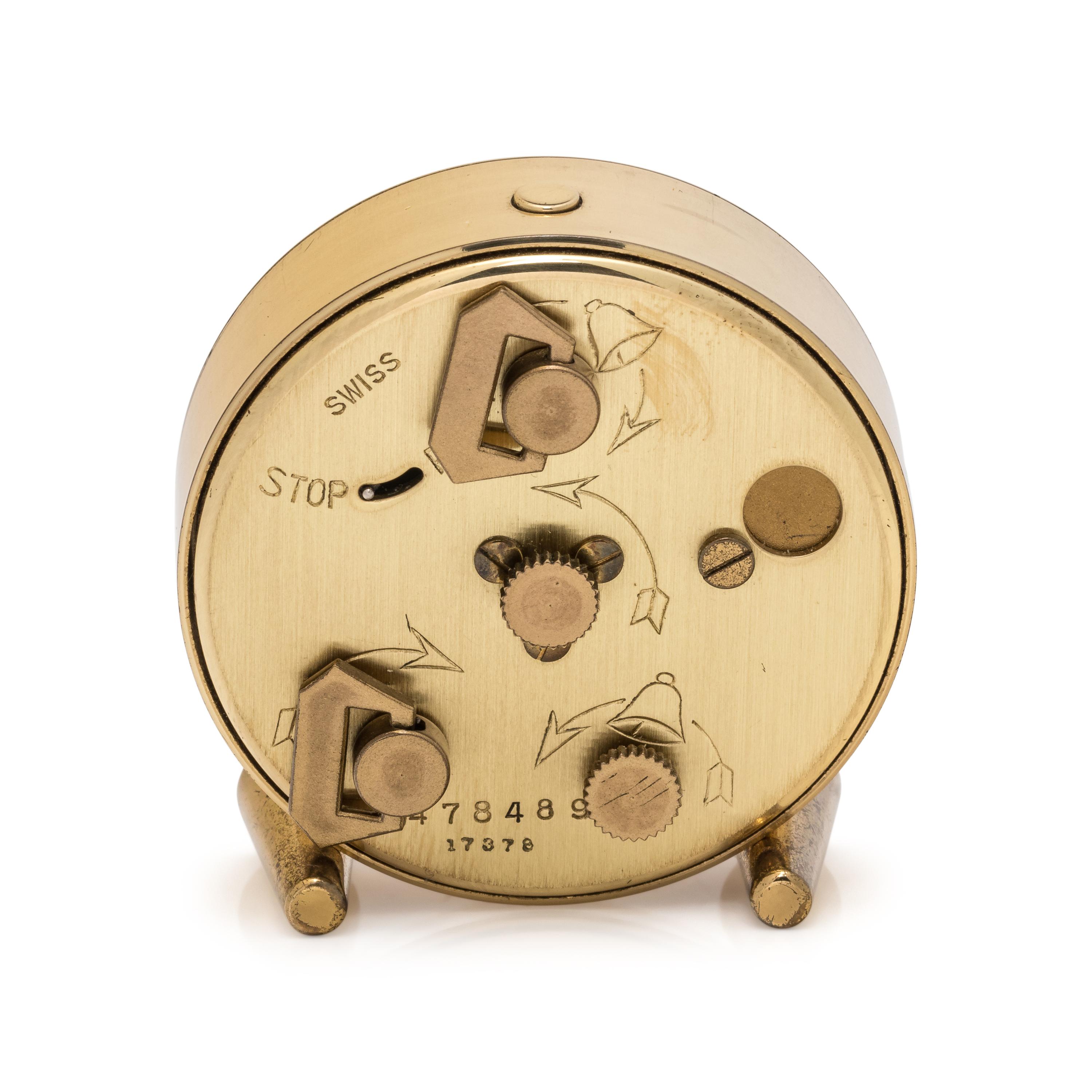 CARTIER, GILT-METAL TRAVEL ALARM CLOCK