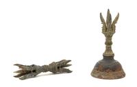 A Khmer Bronze Dorje/Bajra and Bell Set 12TH/13TH CENTURY Length of dorje 5 1/8 inches. — 12TH/13TH CENTURY