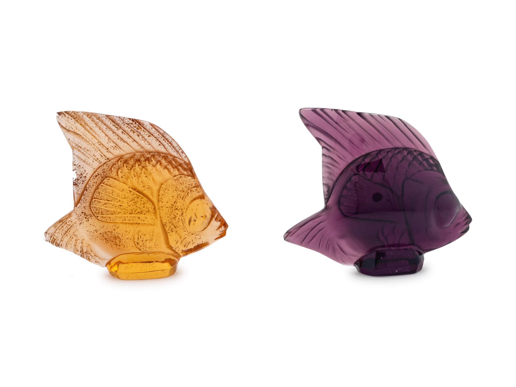 Two Lalique Colored Glass Fish — 20TH CENTURY