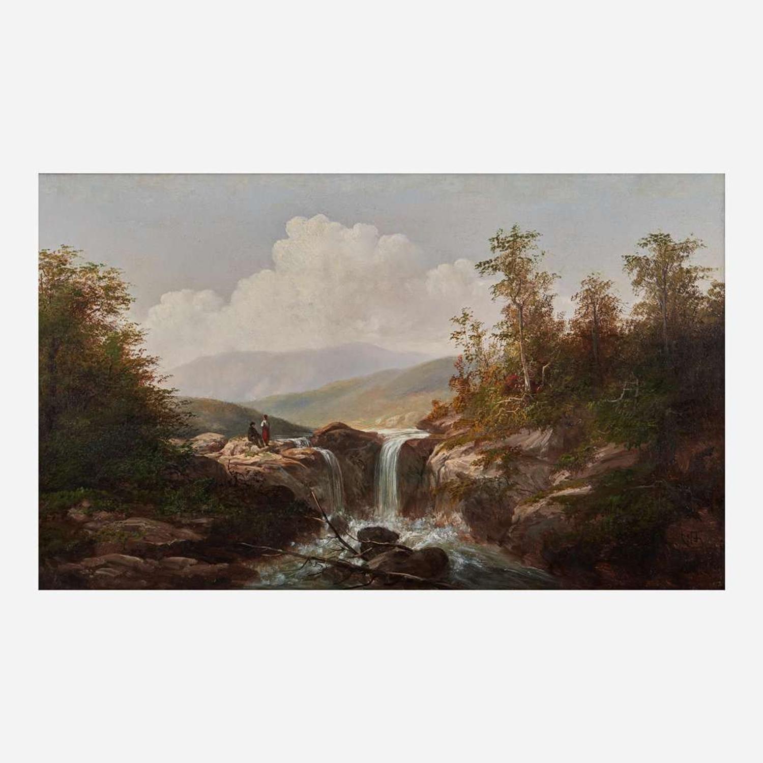 William Charles Anthony Frerichs (American, 1829 - 1905) Couple by a Waterfall