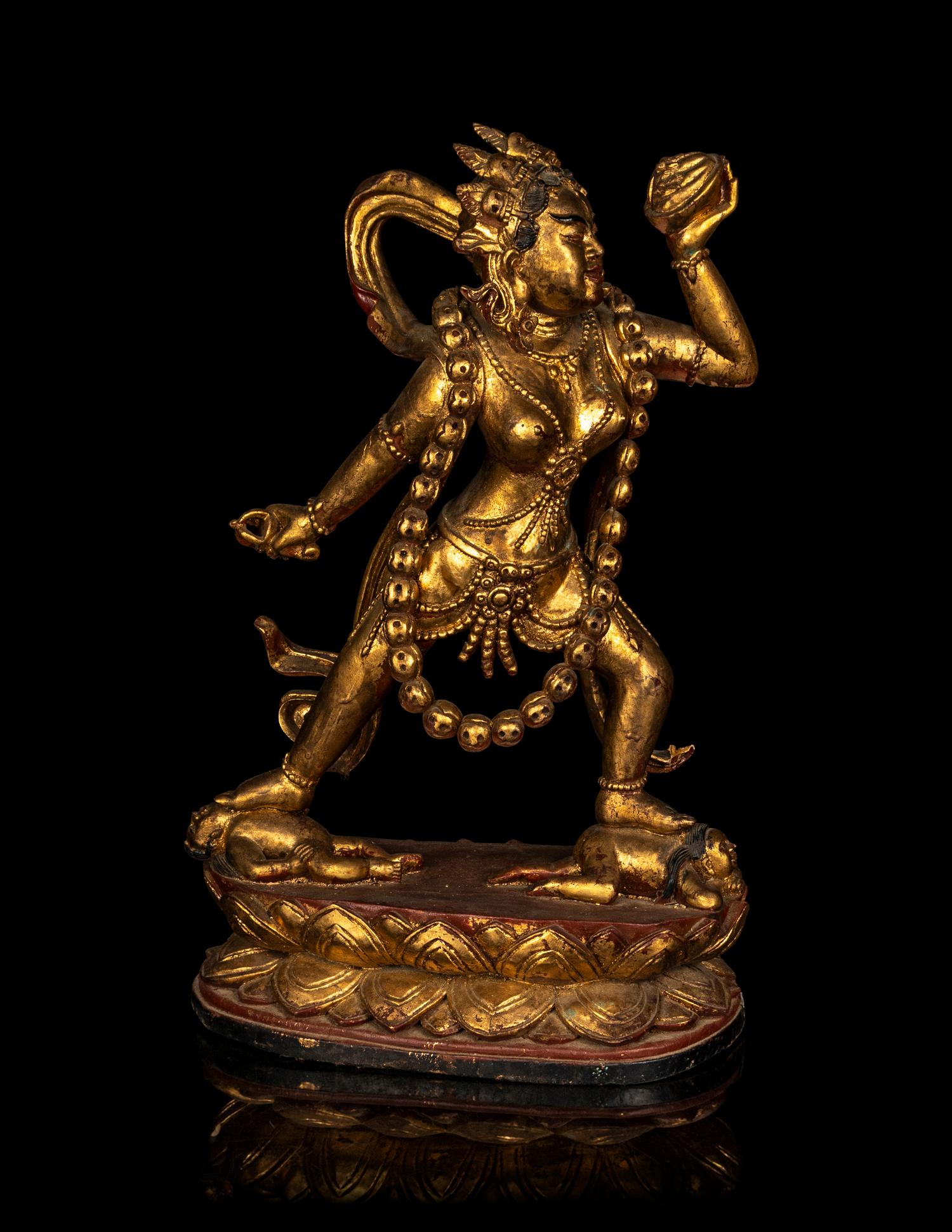 A Large Gilt and Red Lacquered Wood Figure of Vajrayogini