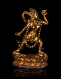 A Large Gilt and Red Lacquered Wood Figure of Vajrayogini
