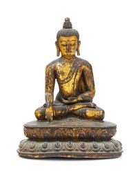 A Sino-Tibetan Gilt Bronze Figure of Buddha Shakyamuni Height 7 1/4 inches. — 18TH/19TH CENTURY