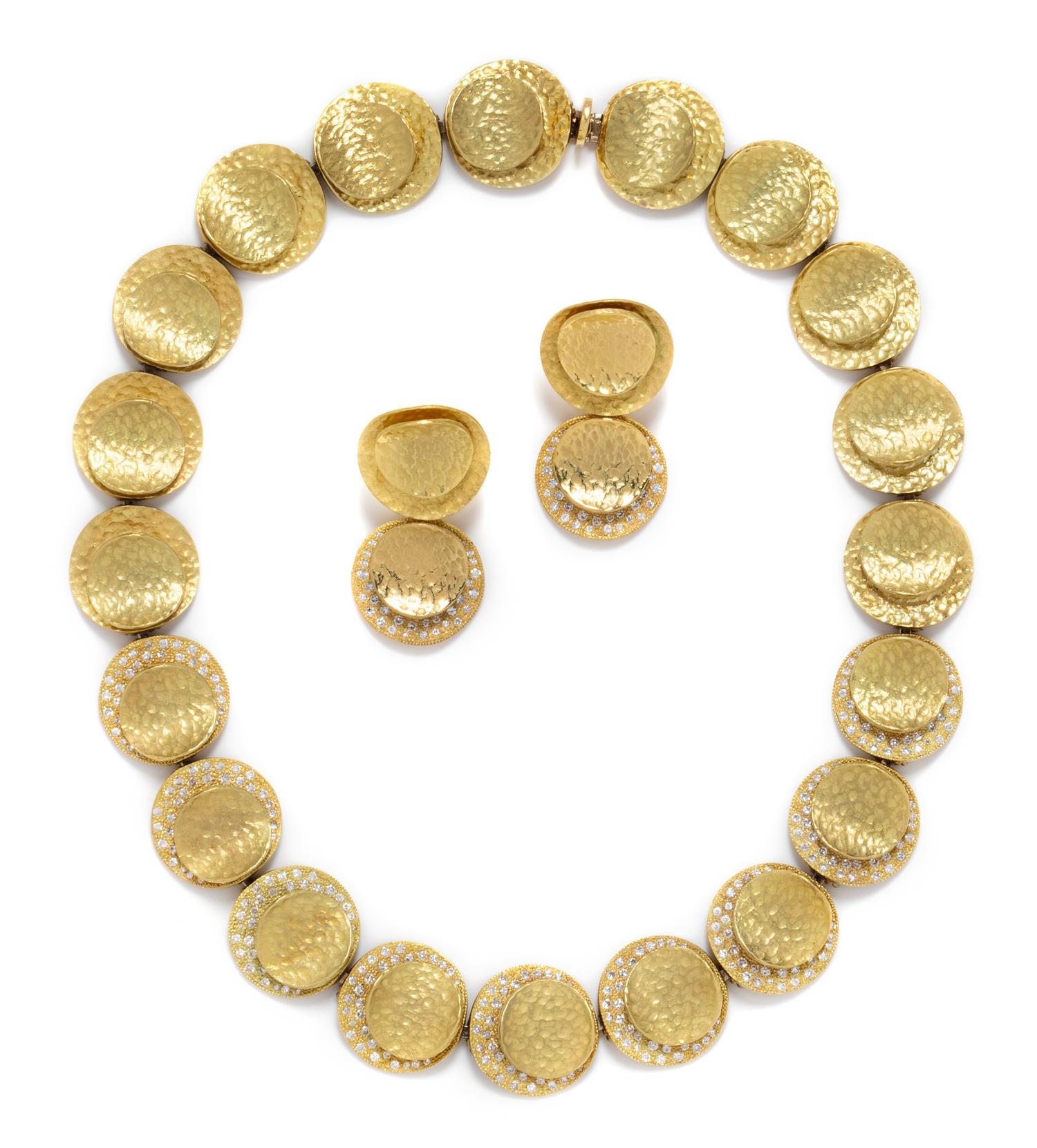 A Yellow Gold and Diamond Demi-Parure, 142.20 dwts.