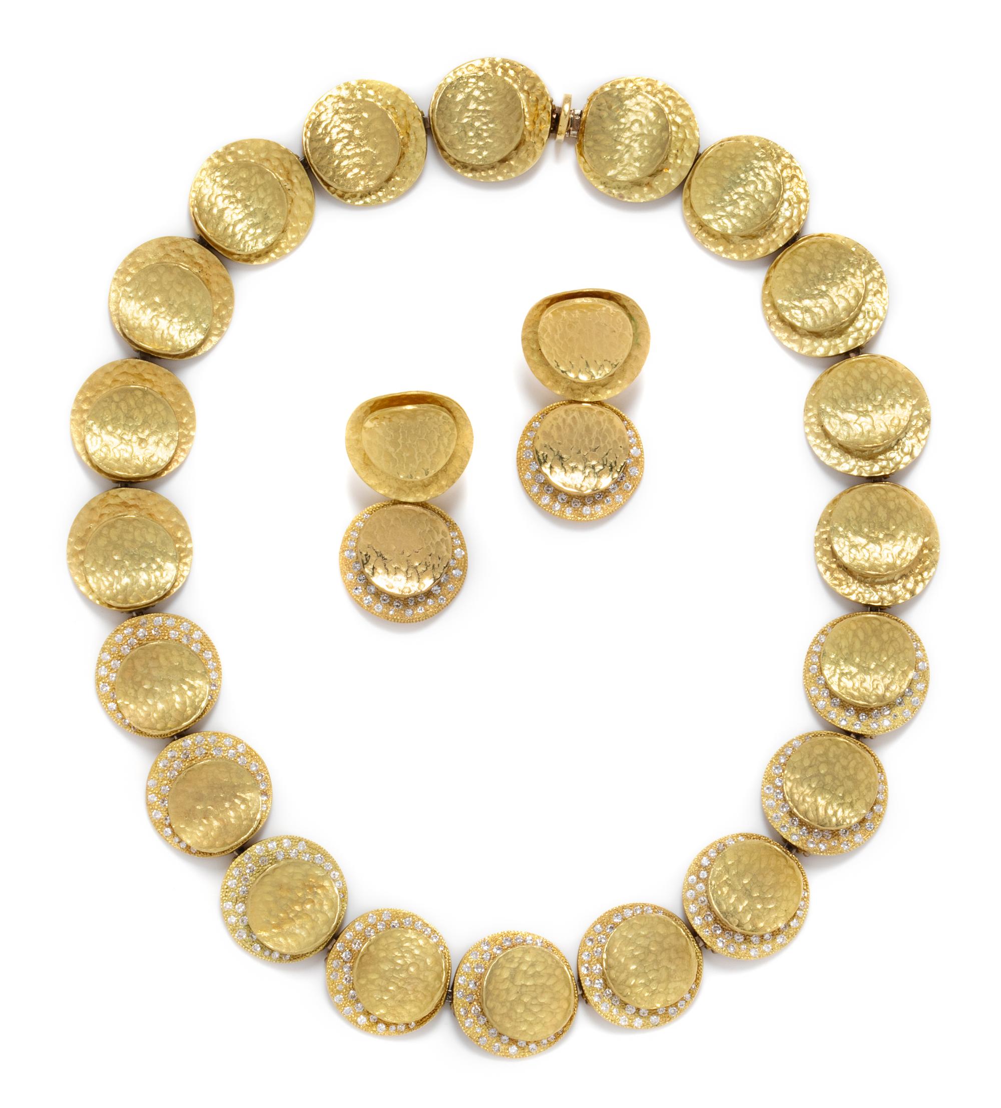 A Yellow Gold and Diamond Demi-Parure, 142.20 dwts.