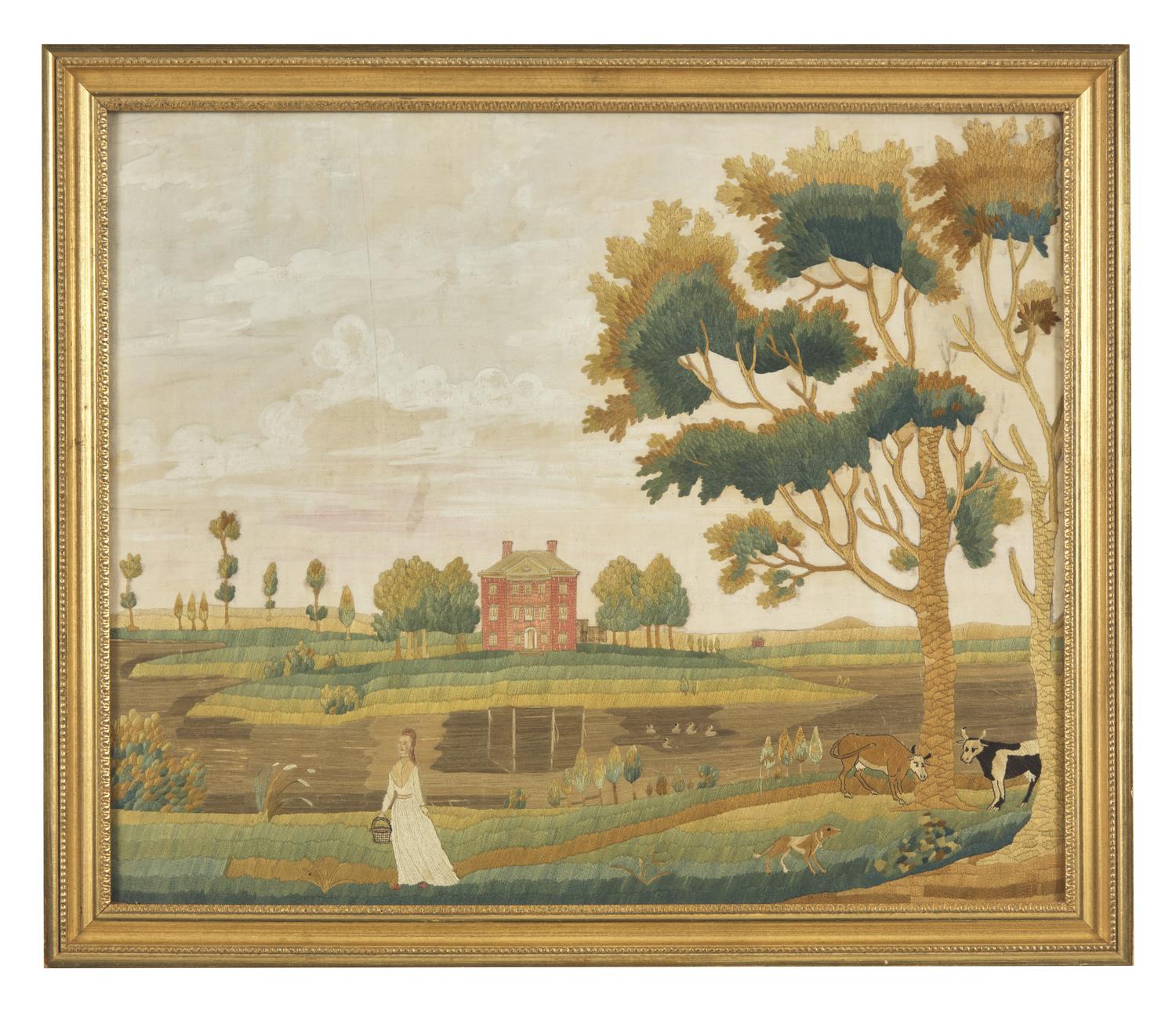 A Pictorial Silkwork Embroidery, Philadelphia, PA, Late 18th / Early 19th Century