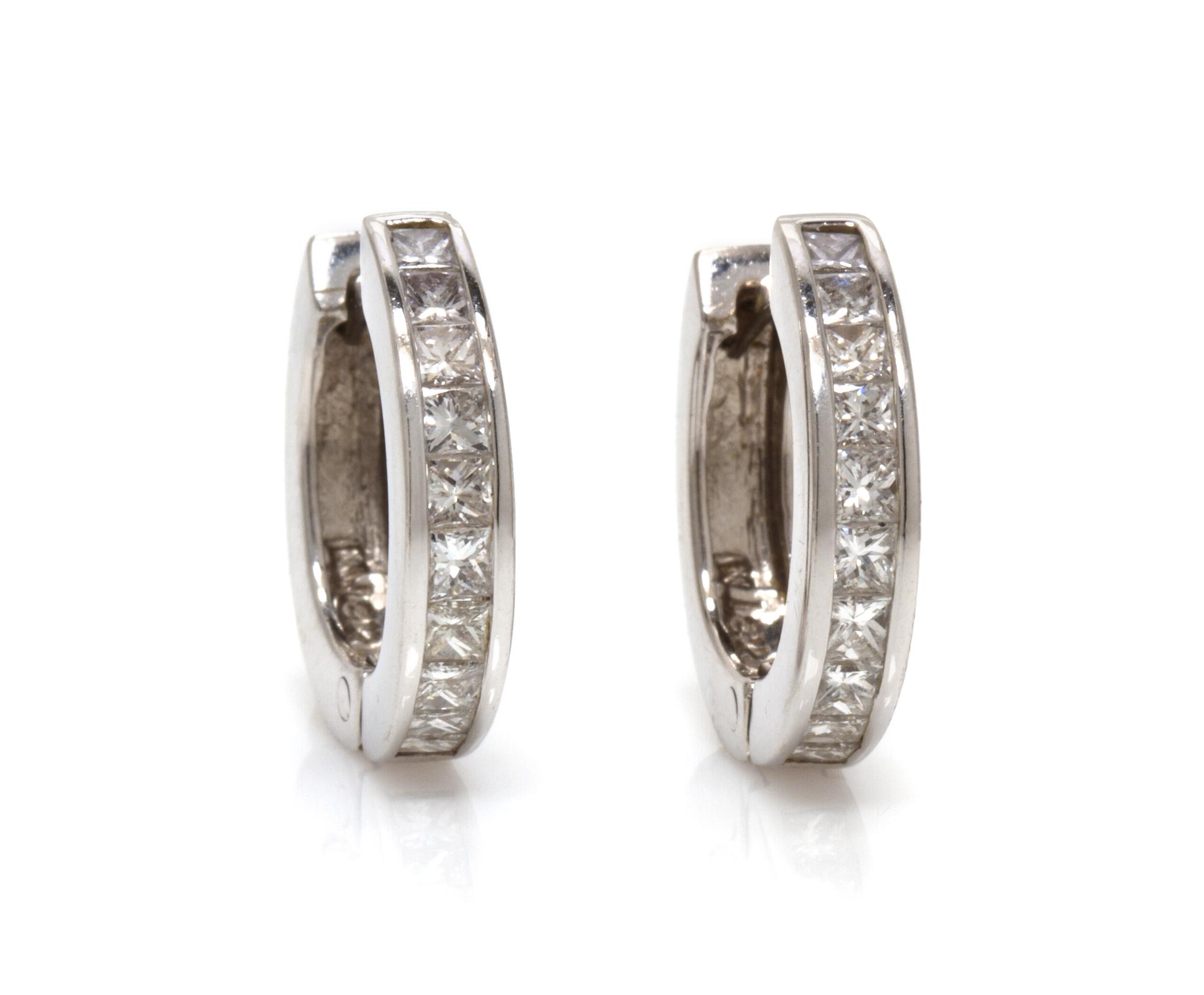 A Pair of 18 Karat White Gold and Diamond Hoop Earrings, 4.40 dwts.