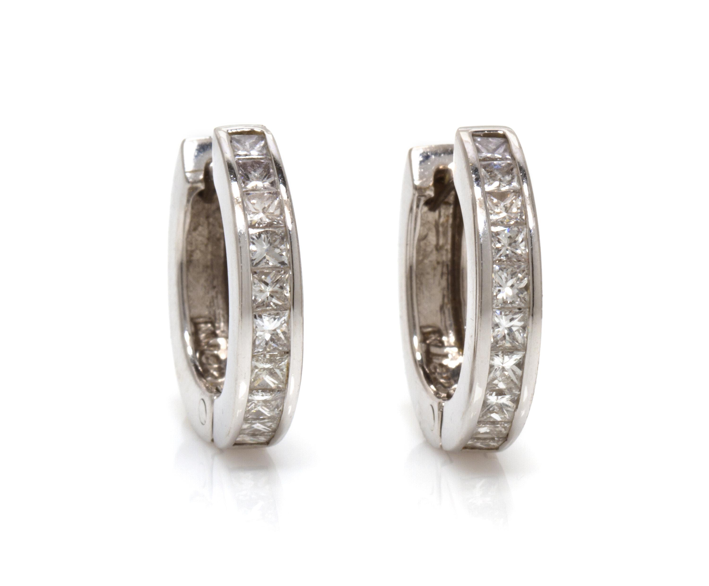 A Pair of 18 Karat White Gold and Diamond Hoop Earrings, 4.40 dwts.