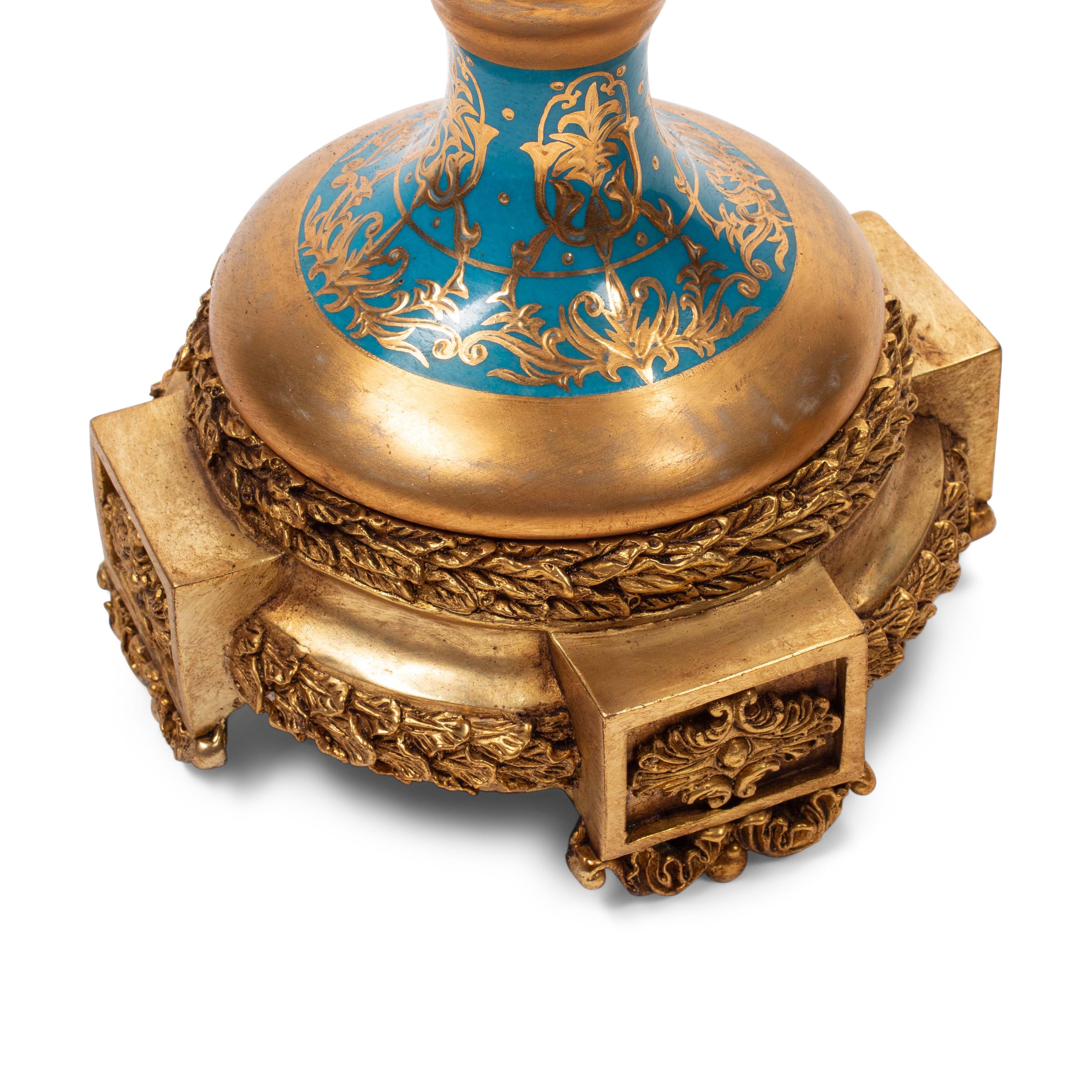 A Pair of Large Sèvres Style Porcelain and Gilt Bronze Mounted Vases and Covers