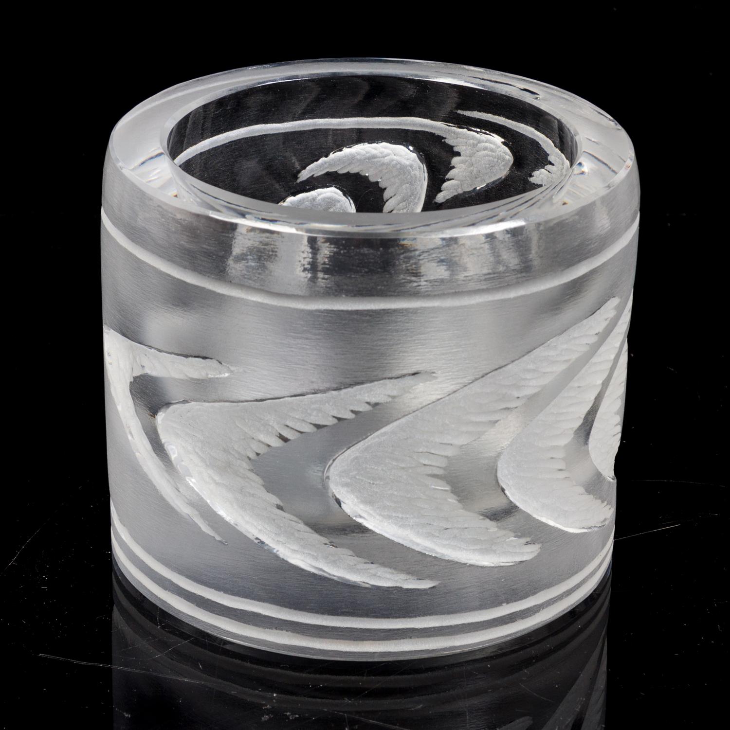 A Lalique Molded and Frosted Glass Vase Height 4 3/4 x diameter 5 1/2 inches. — SECOND HALF 20TH CENTURY