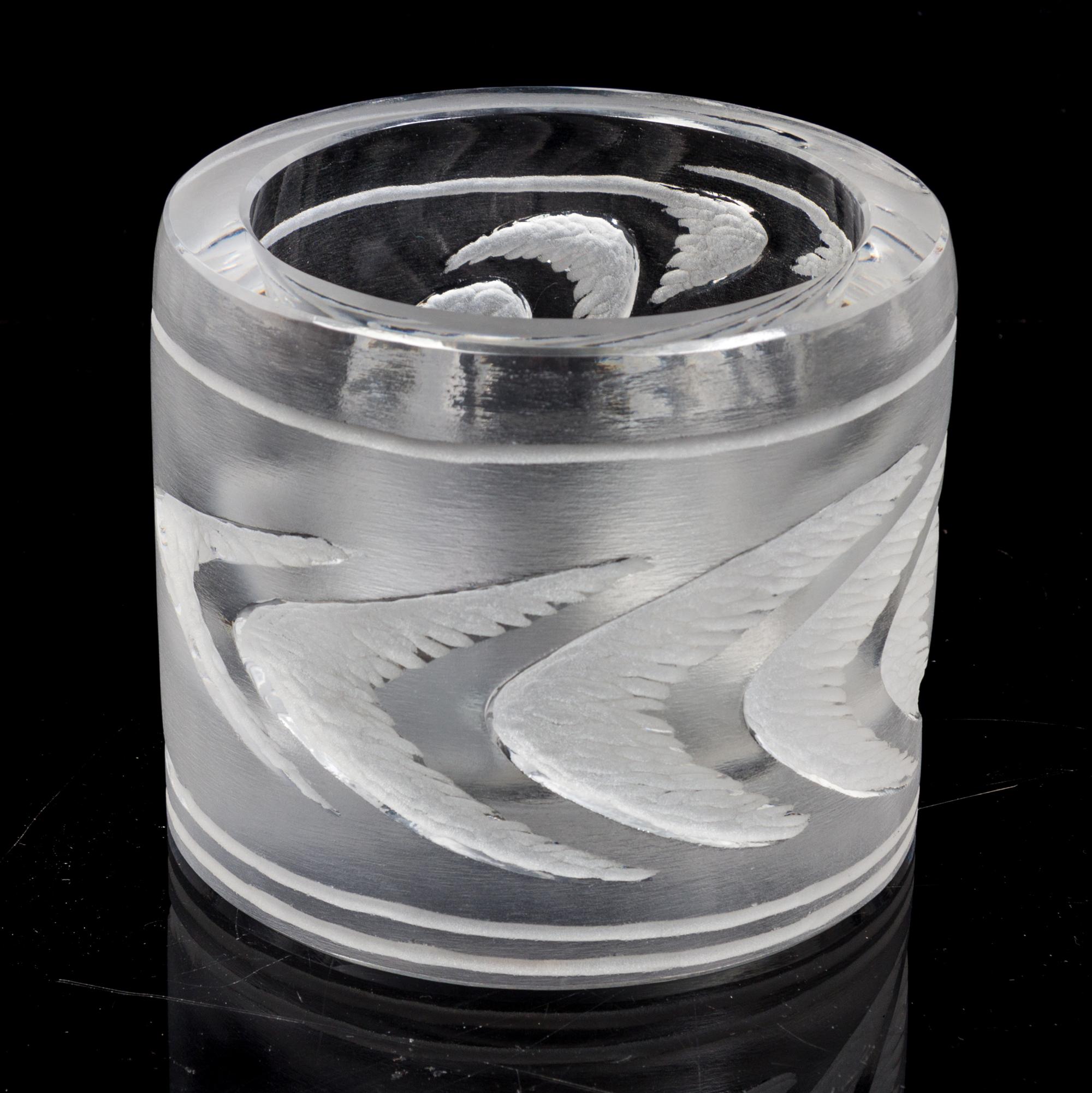 A Lalique Molded and Frosted Glass Vase Height 4 3/4 x diameter 5 1/2 inches. — SECOND HALF 20TH CENTURY