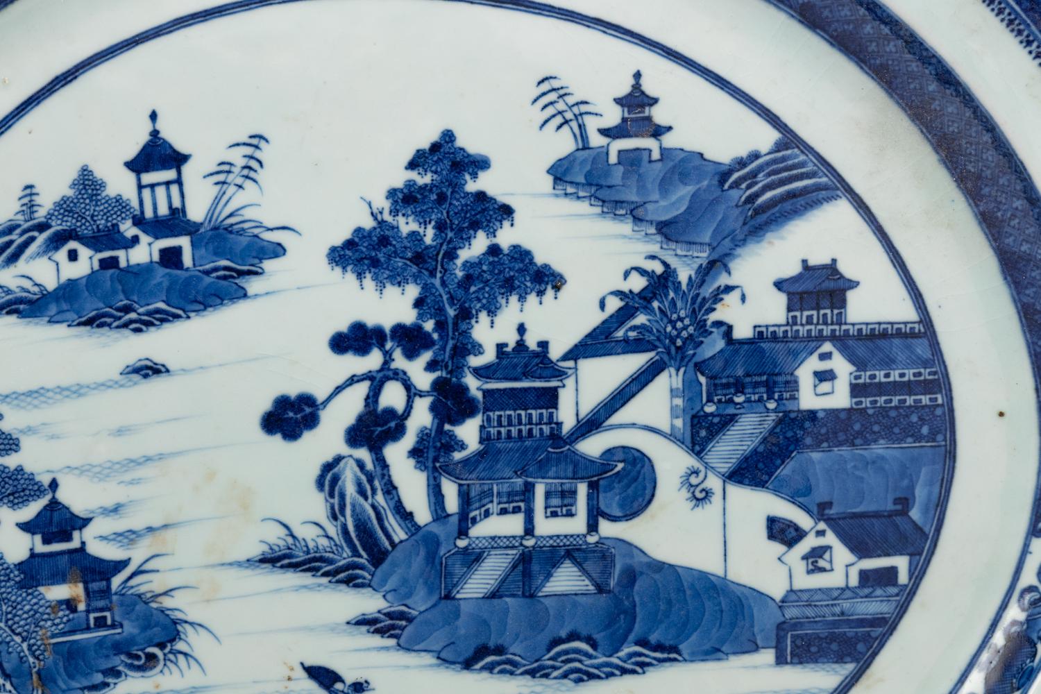 A Chinese Export Canton Blue and White Porcelain Platter