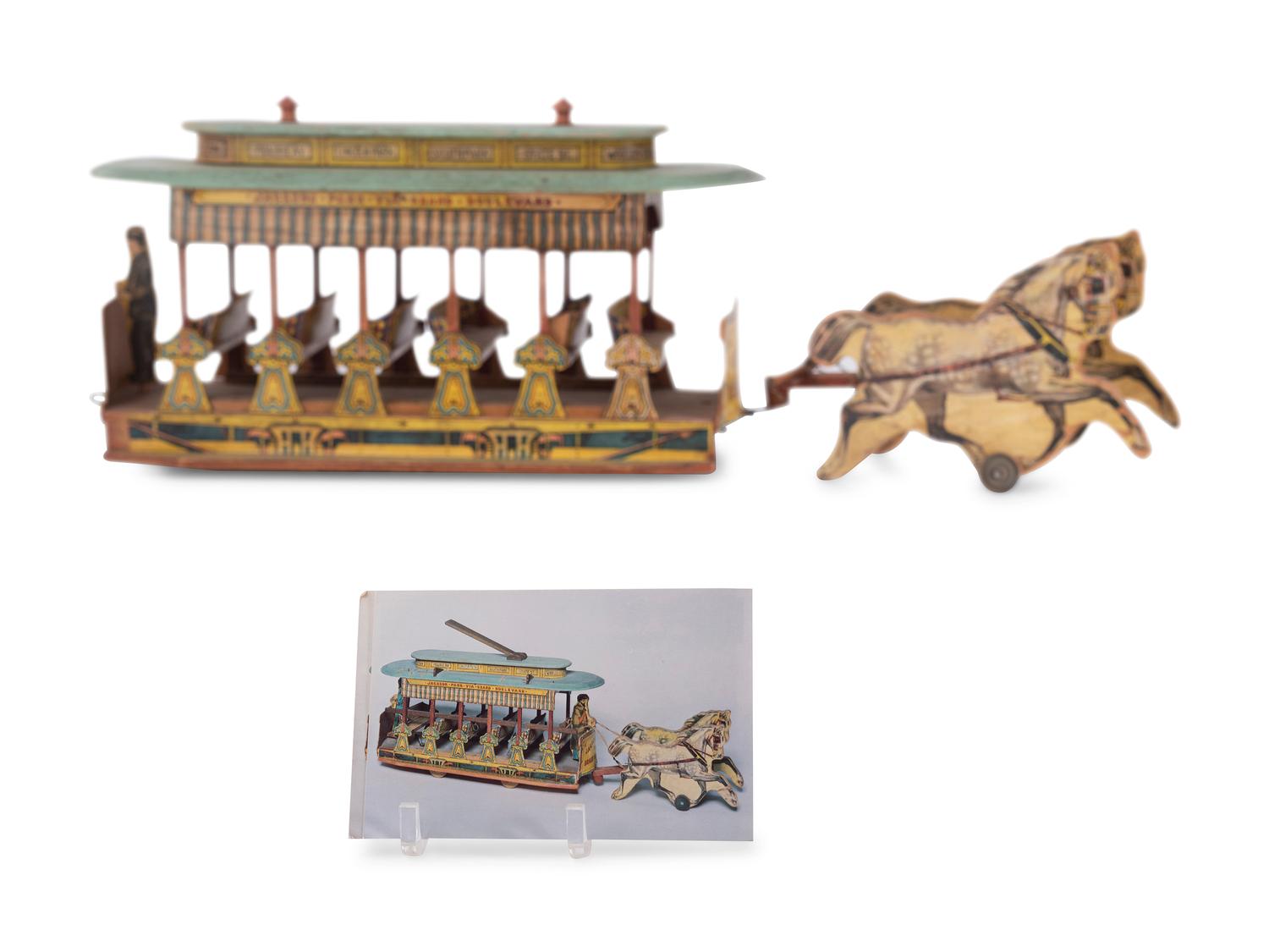 A R. Bliss Manufacturing Columbian Exposition Lithograph Paper on Wood Toy Horse-Drawn Trolley