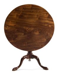 A George III Mahogany Tilt-Top Tea Table, Height 27 3/4 x diameter 33 inches.