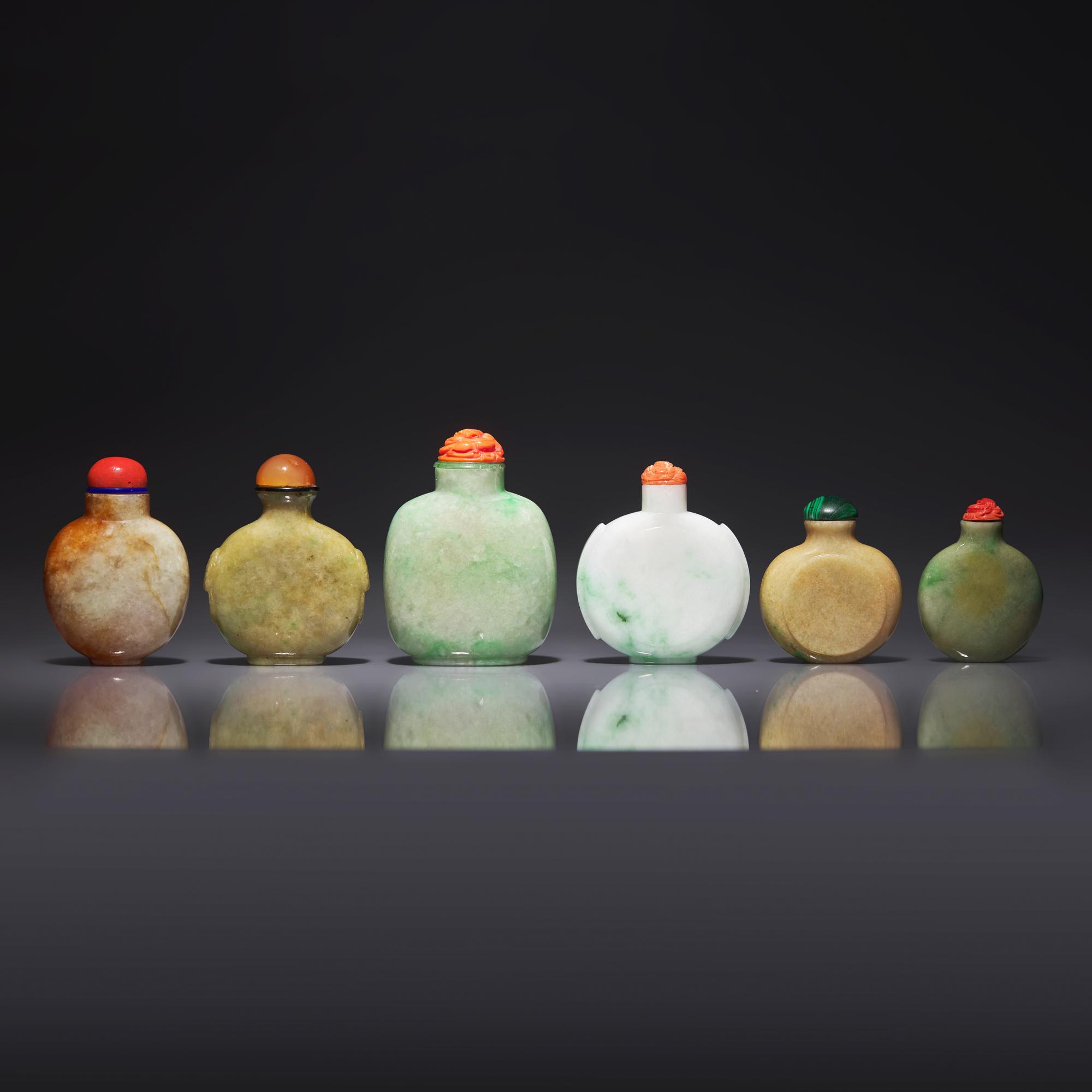 Six Chinese Jadeite Snuff Bottles 翡翠鼻烟壺六支
