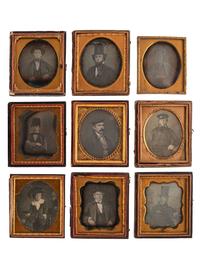 [EARLY PHOTOGRAPHY]. A group of 16 daguerreotype portraits of subjects wearing assorted hats, including examples by ANSON, QUINBY, RIDER, STOKES, and JAMES & Co.