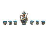 A Set of Eight Chinese Cloisonné Enamel 'Dragon and Phoenix' Wine Ewer and Cups