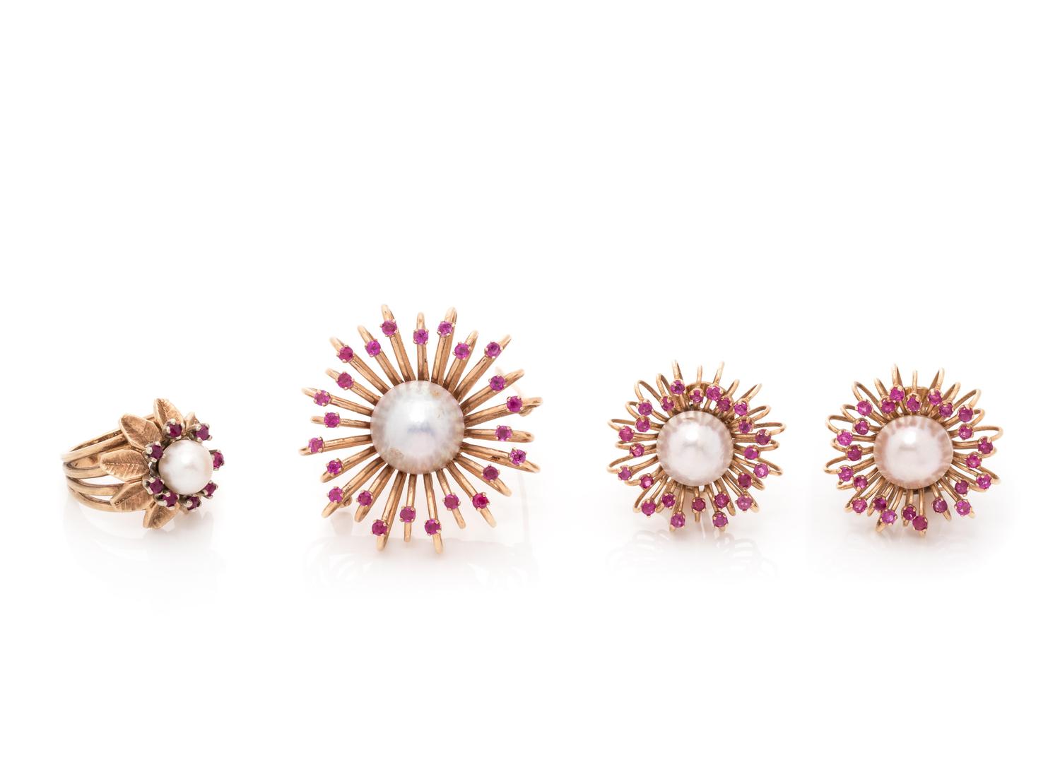 COLLECTION OF CULTURED PEARL, PINK SAPPHIRE AND RUBY JEWELRY