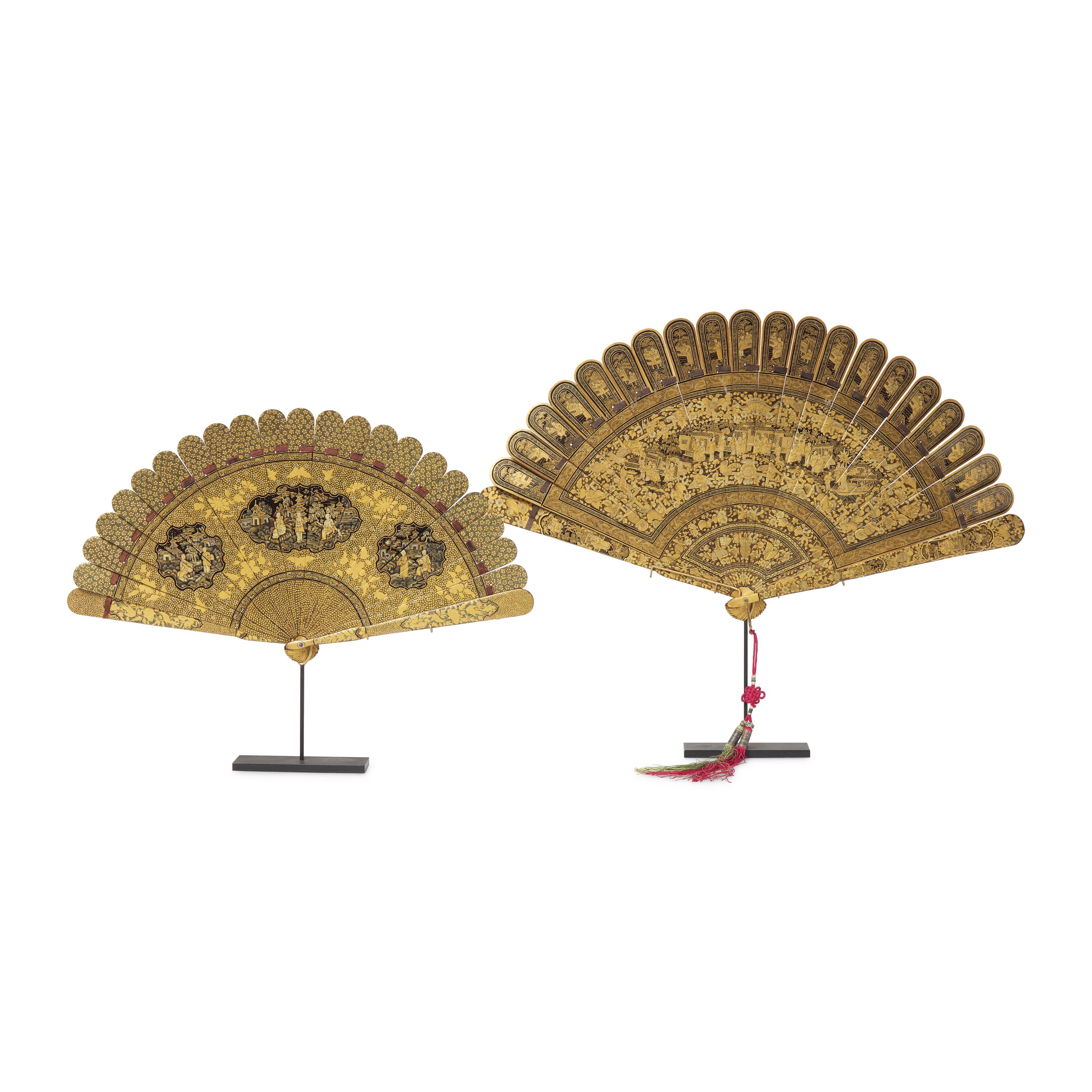 Two Lacquered and Gilt-Decorated Chinese Export Fans