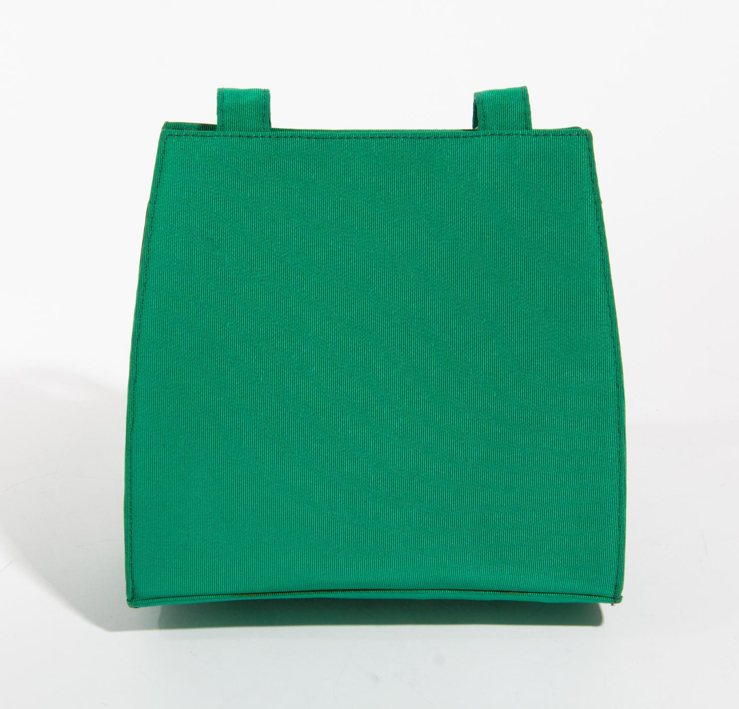 A Gianni Versace Green Silk Shoulder Bag, 8" x 8" x 3"; Strap drop: 19.5".