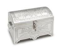 A Russian Silver Table Casket, Mark of Iuka Lozinski, Assay of Lev Oleks, Moscow, 1892, the lid and body worked to show floral and foli