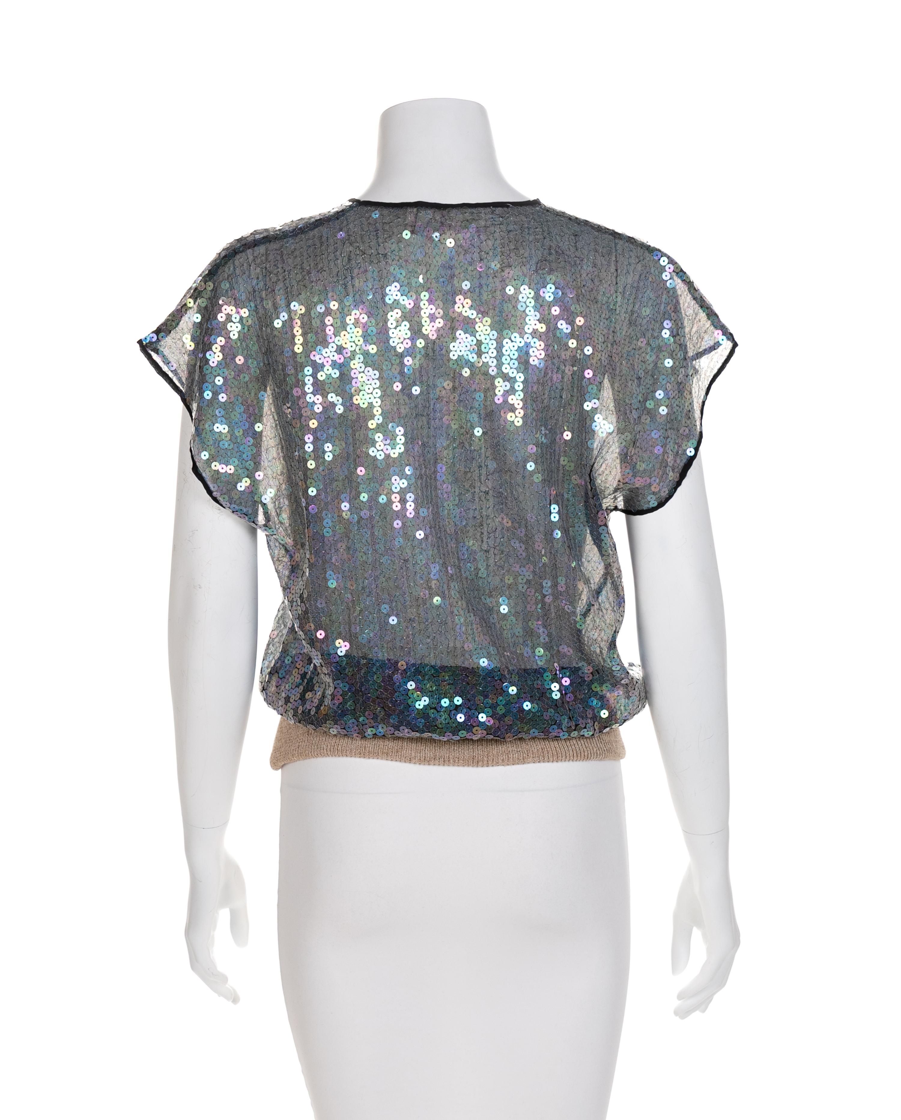 Gucci Iridescent Sequin Top, 1970-80s Size label: 42