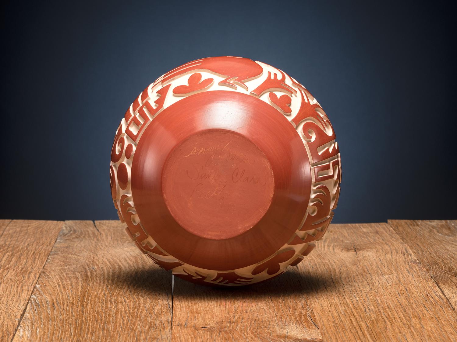 Carved Redware Pottery Jar