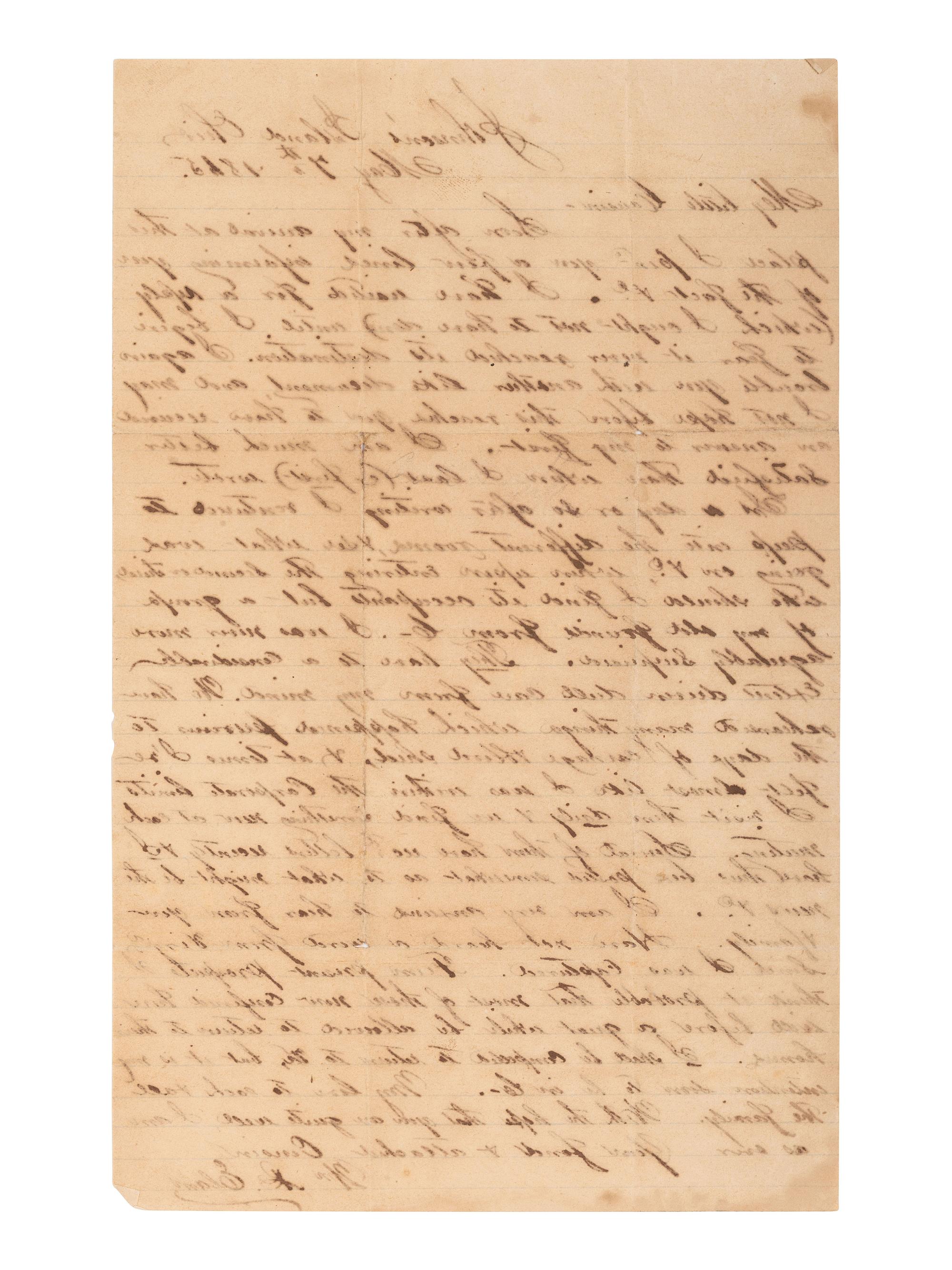 [CIVIL WAR]. POW letter written by 1st Lt. William R. Elam, 18th Virginia Infantry.
