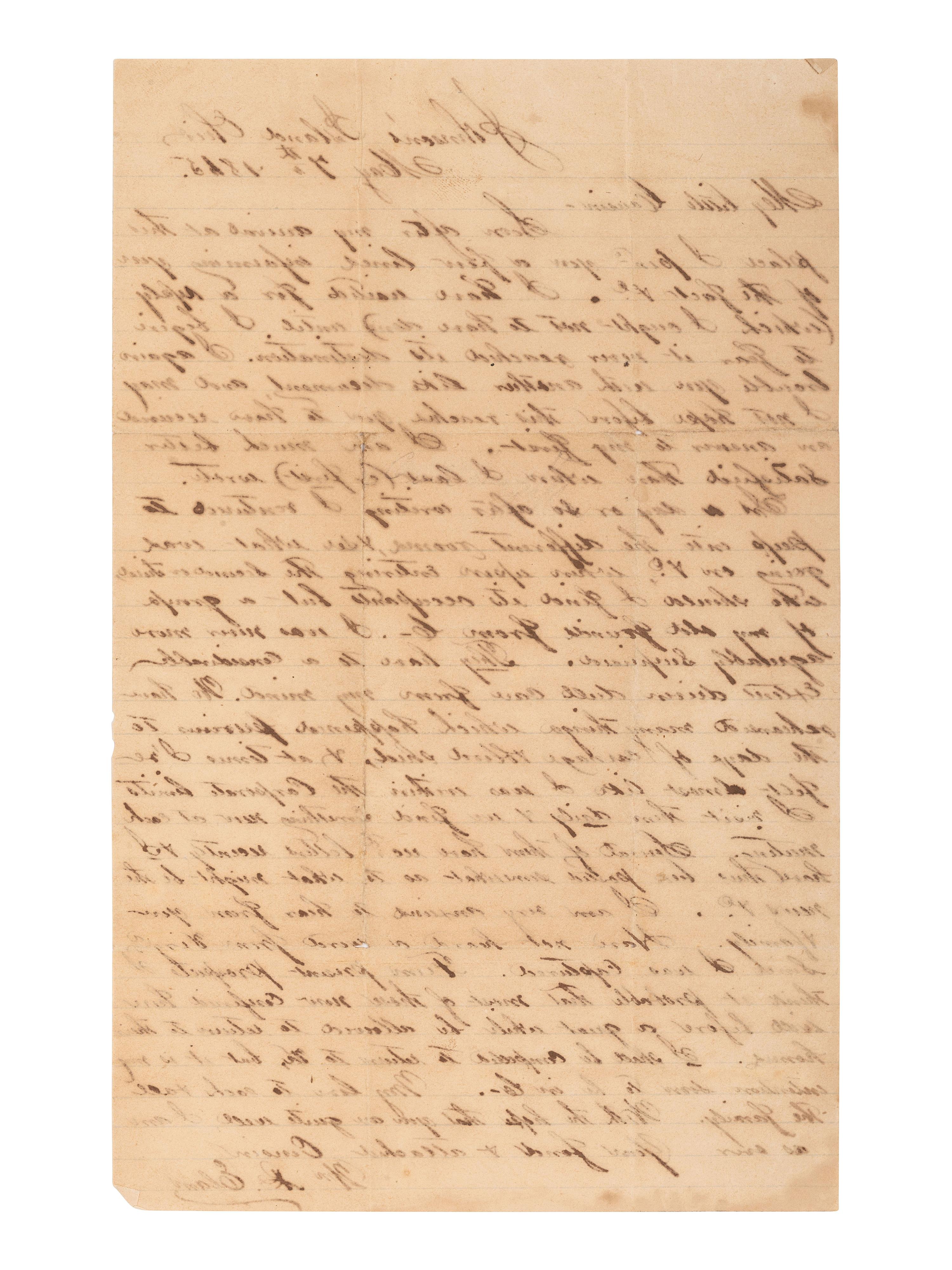 [CIVIL WAR]. POW letter written by 1st Lt. William R. Elam, 18th Virginia Infantry.