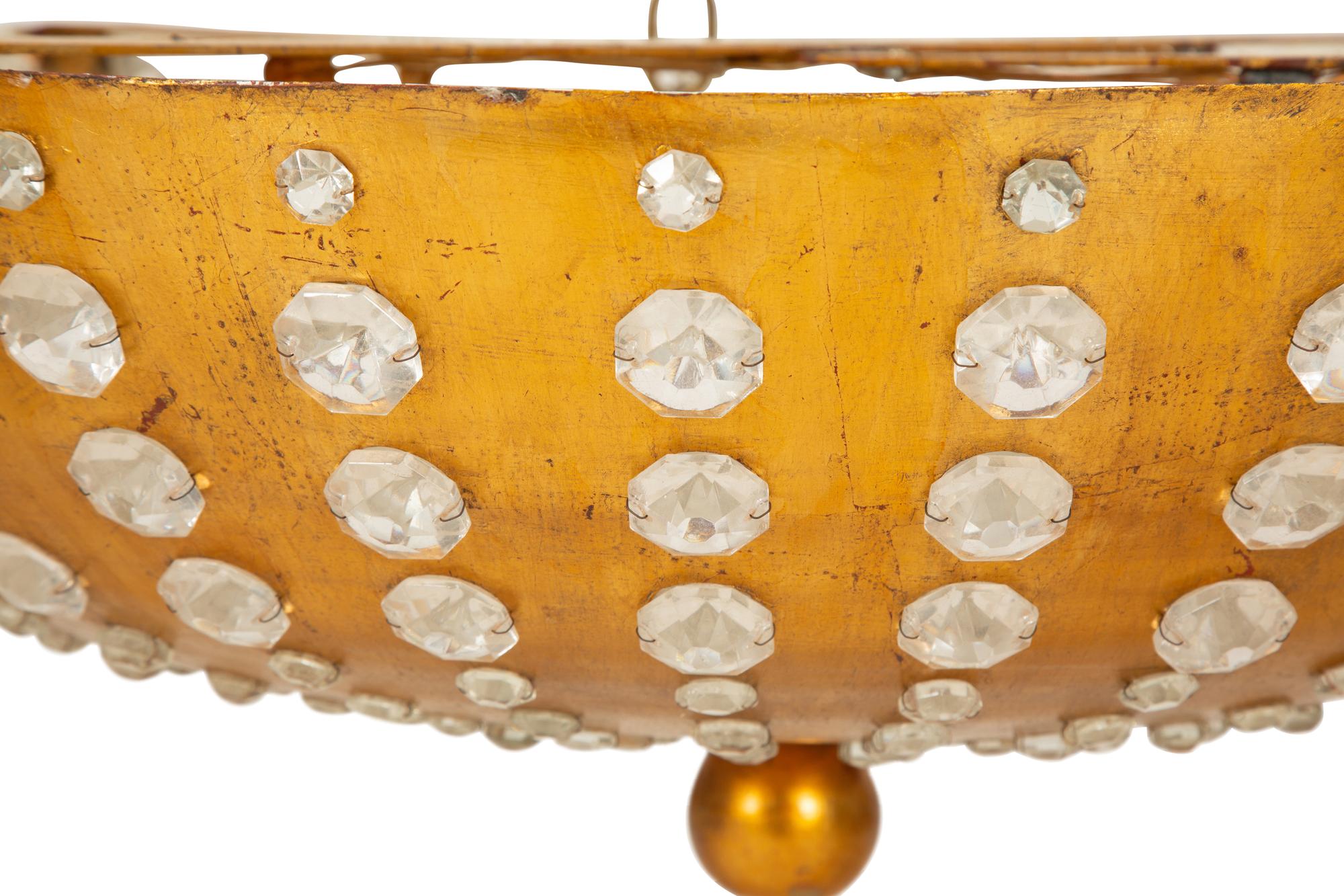 A Large French Gilt Metal and Cut Glass Bowl-Form Light Fixture