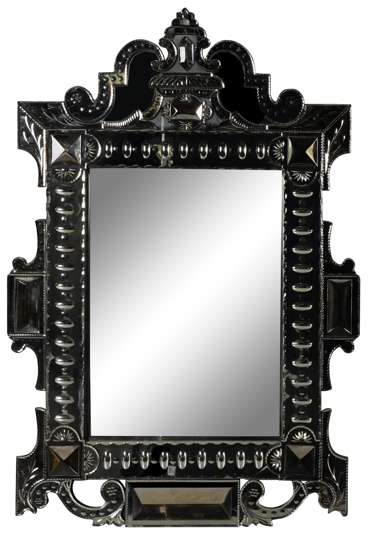 A Pair of Venetian Style Etched Glass Mirrors