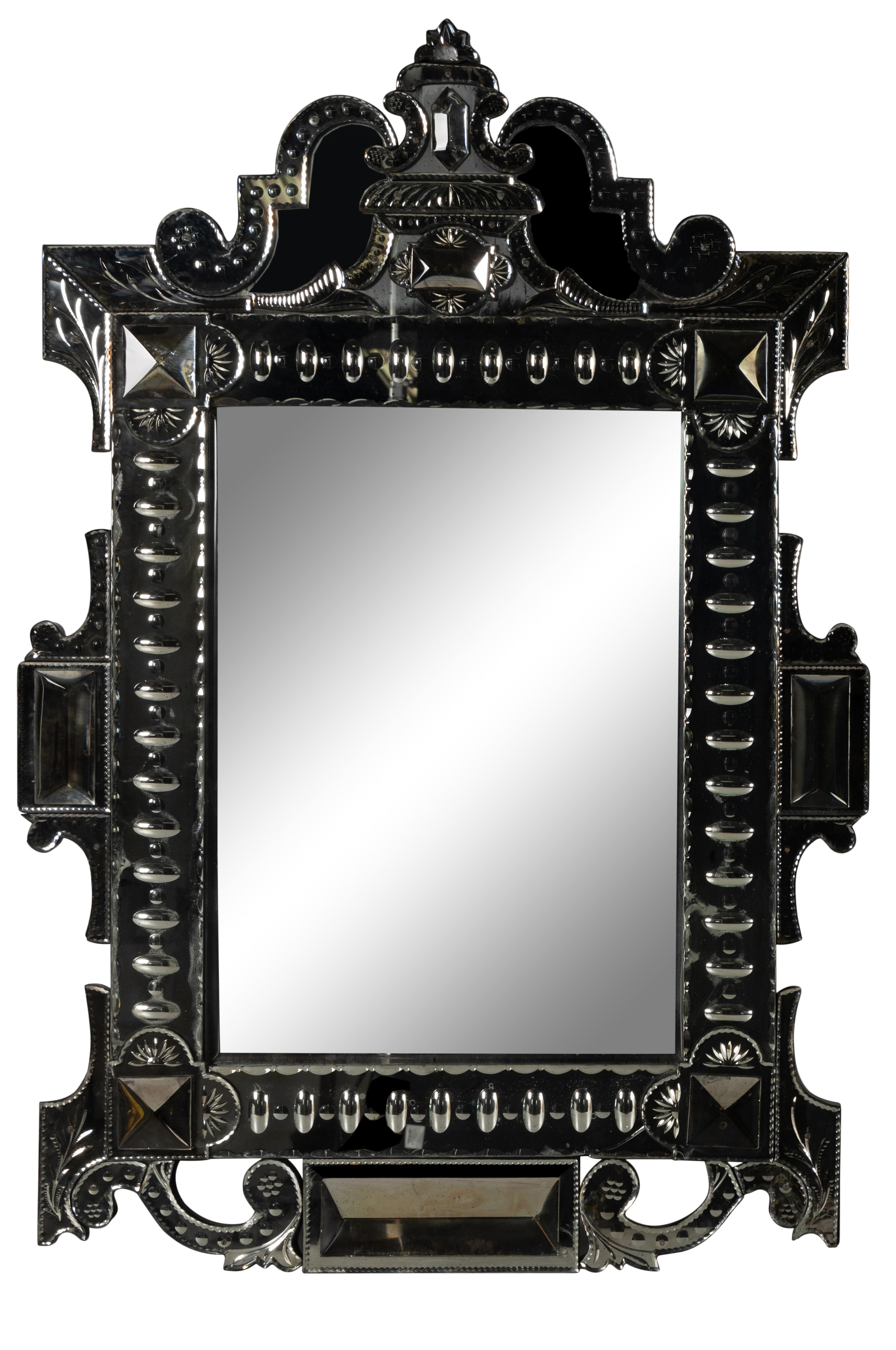 A Pair of Venetian Style Etched Glass Mirrors