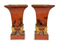 A Pair of French Tôle Peinte Vases