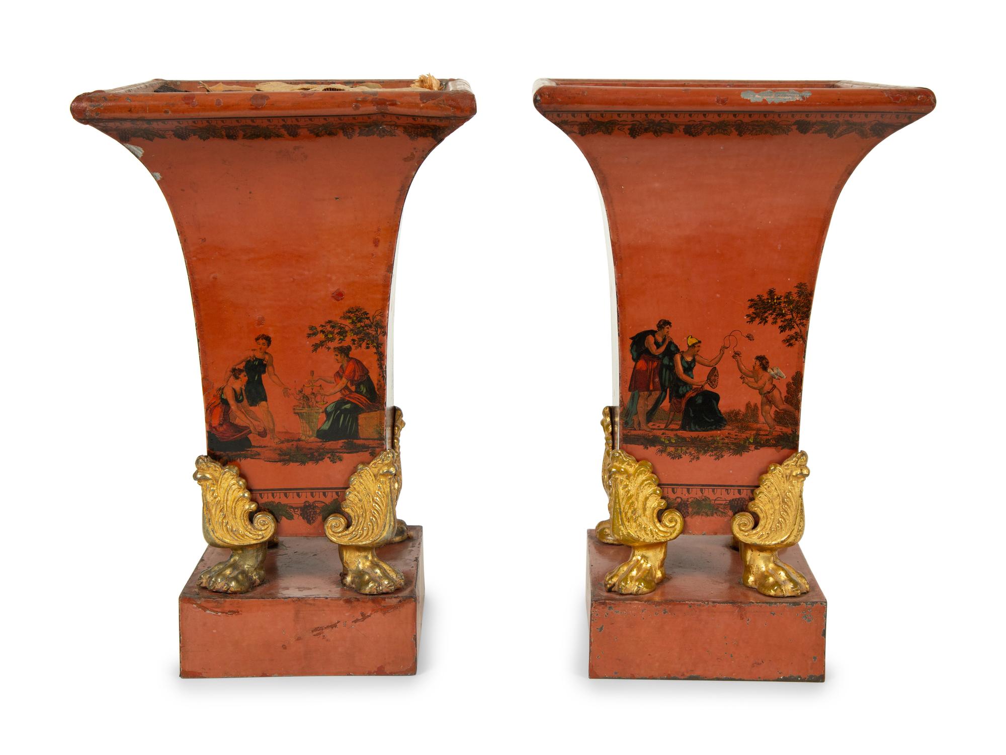 A Pair of French Tôle Peinte Vases