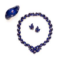DIAMOND, RUBY AND GUILLOCHÉ ENAMEL PARURE