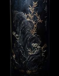 A Japanese Parcel Gilt Decorated Engraved Shakudo Flower Vase
