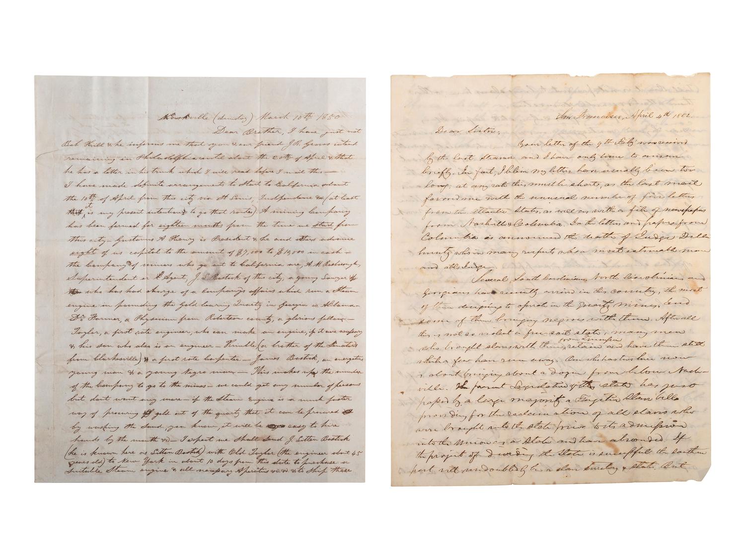 [WESTERN AMERICANA]. The Rosborough family archive, including letters relating to the California Gold Rush, the Modoc War, the Klondike Gold Rush, and early settlement and mining operations in Idaho Territory, Utah Territory, Nevada, and Texas.