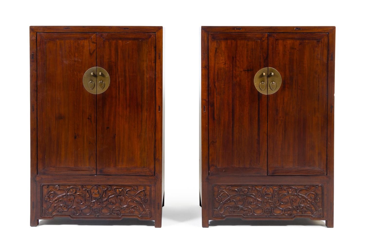 A Pair of Chinese Hardwood Storage Cabinet, Fangjiaogui Height 55 x width 36 x depth 18 inches. — 18TH/19TH CENTURY