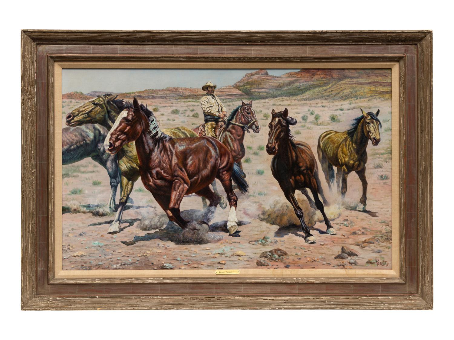 Cowboy and Wild Horses
