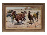 Cowboy and Wild Horses