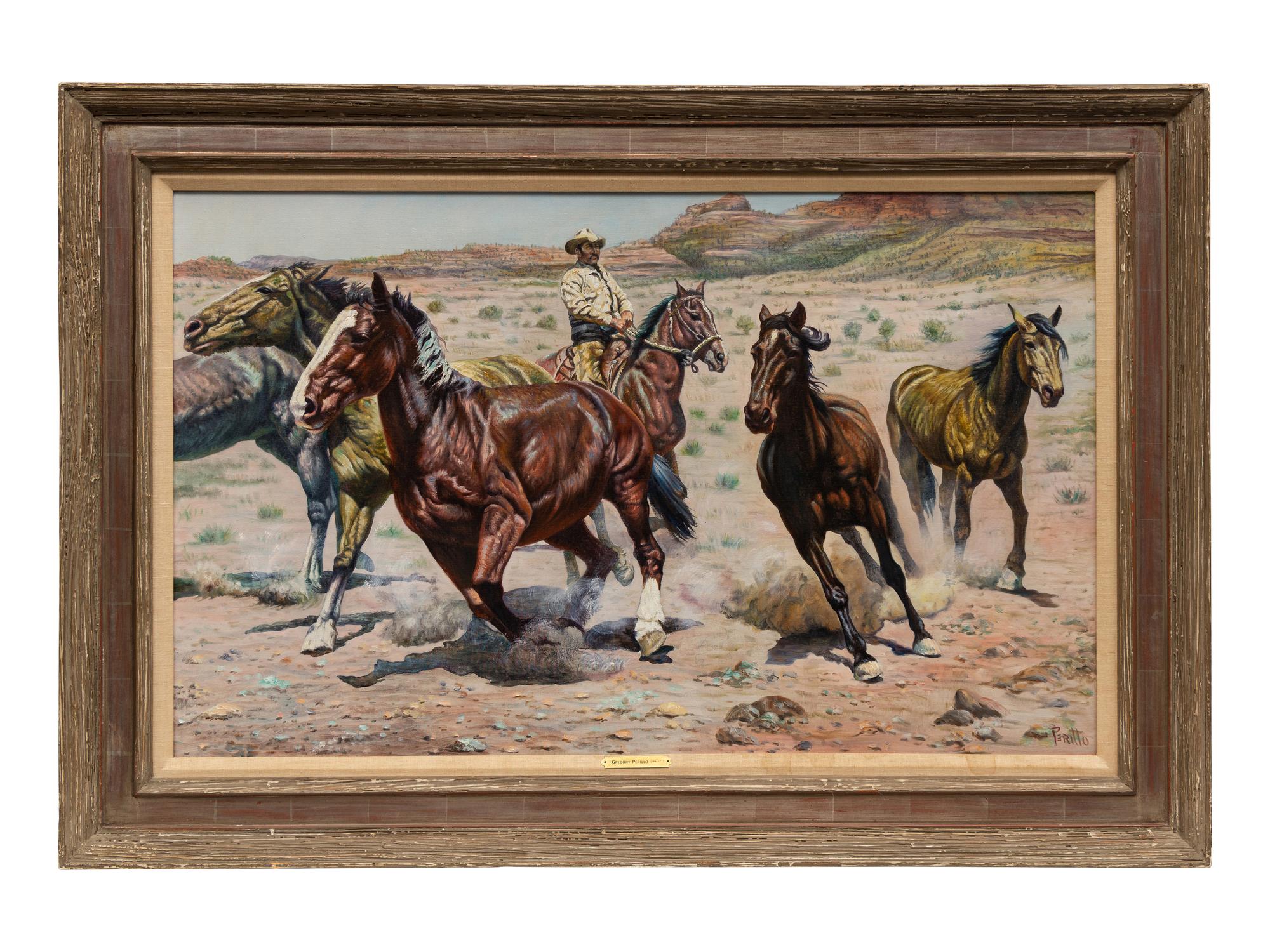 Cowboy and Wild Horses